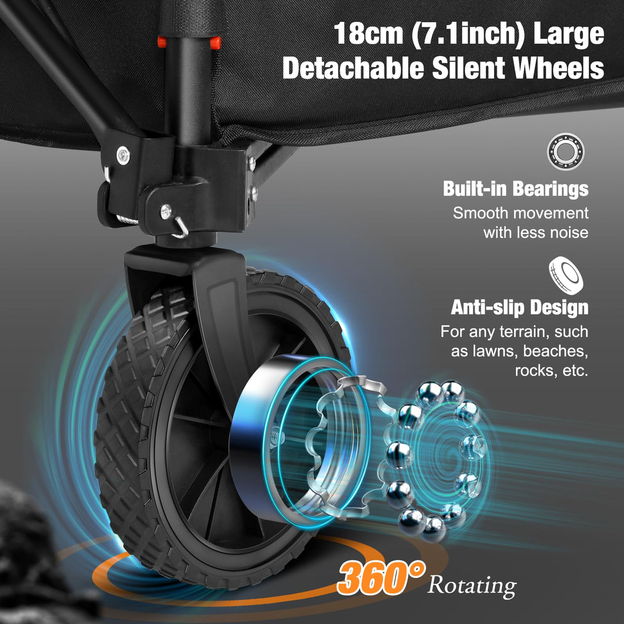 Collapsible Wagon, Grocery Wagons Carts Foldable Utility Wagon with All-Terrain Wheels, Cup Holders, Pockets for Grocery Shopping, Sport, Camping, Garden, Outdoor Biange