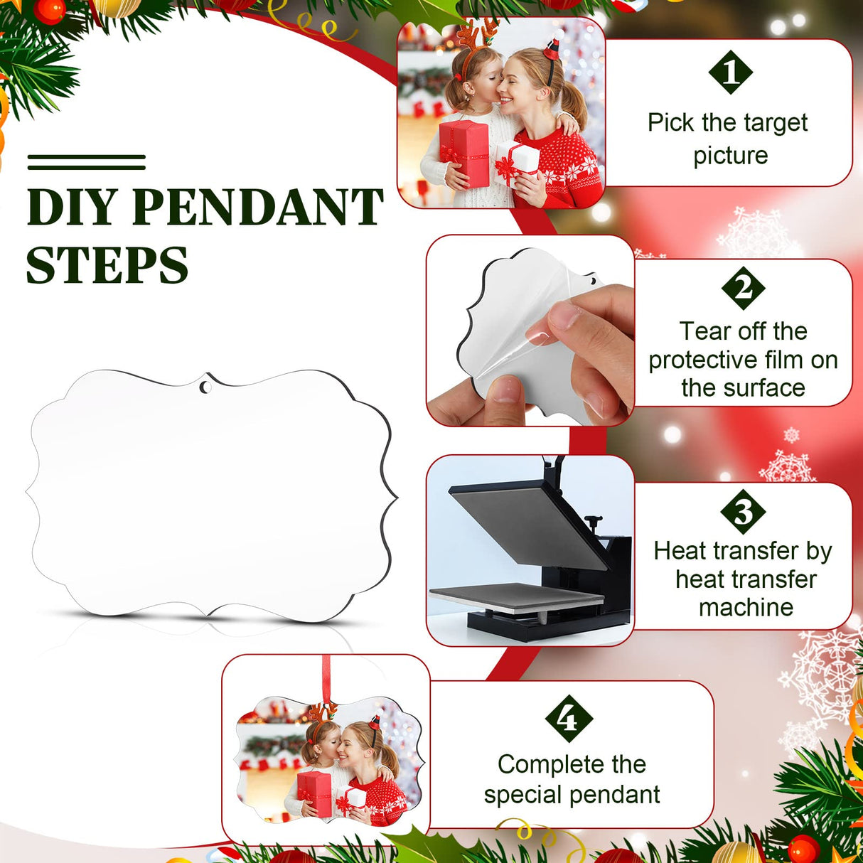 80 Pcs 4.3" x 2.8" Christmas Sublimation Ornament Blanks Double Sided Blank Heat Transfer Pendant Sublimation Christmas Ornaments MDF Board Personalized Sublimation Hanging Ornaments with Rope for DIY Zhehao