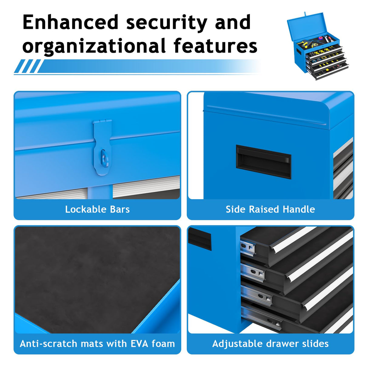 AirWire Tool Chest, 5-Drawer Rolling Tool Storage Cabinet with Detachable Top Tool Box, Enhanced Packaging, Metal Tool Cart for Garage Workshop, Blue AirWire