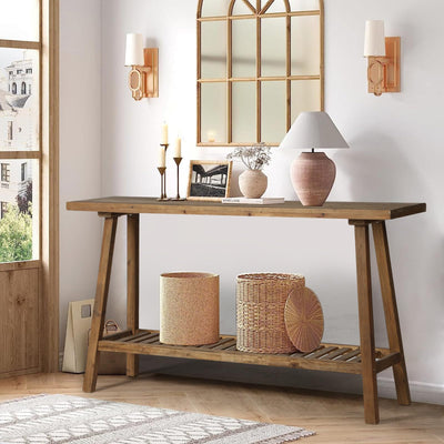 HOKYHOKY Reclaimed Solid Wood Console Table, 59" Long Farmhouse Entryway Tables, Rectangular Couch Table Behind Sofa, 2 Tiers Accent Tables for Hallway, Entrance, Foyer, Living Room