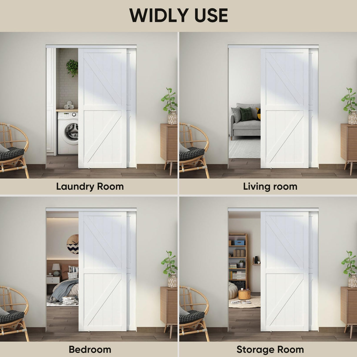 JUBEST 60"(Double 31") x80" Sliding Closet Door, K Style MDF Bypass Closet Door with Hardware Kit & Matching Fascia, Preassembled Solid Wood Slab with Water-Proof PVC Surface, Easy to Install, White JUBEST