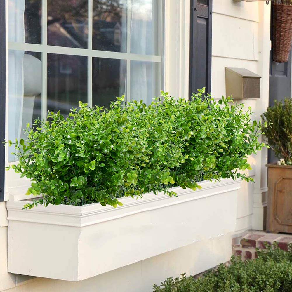 ArtBloom 8 Bundles Outdoor Artificial Boxwood UV Resistant Fake Stems Plants, Faux Plastic Greenery for Indoor Outside Hanging Plants Garden Porch Window Box Home Wedding Farmhouse Décor ArtBloom