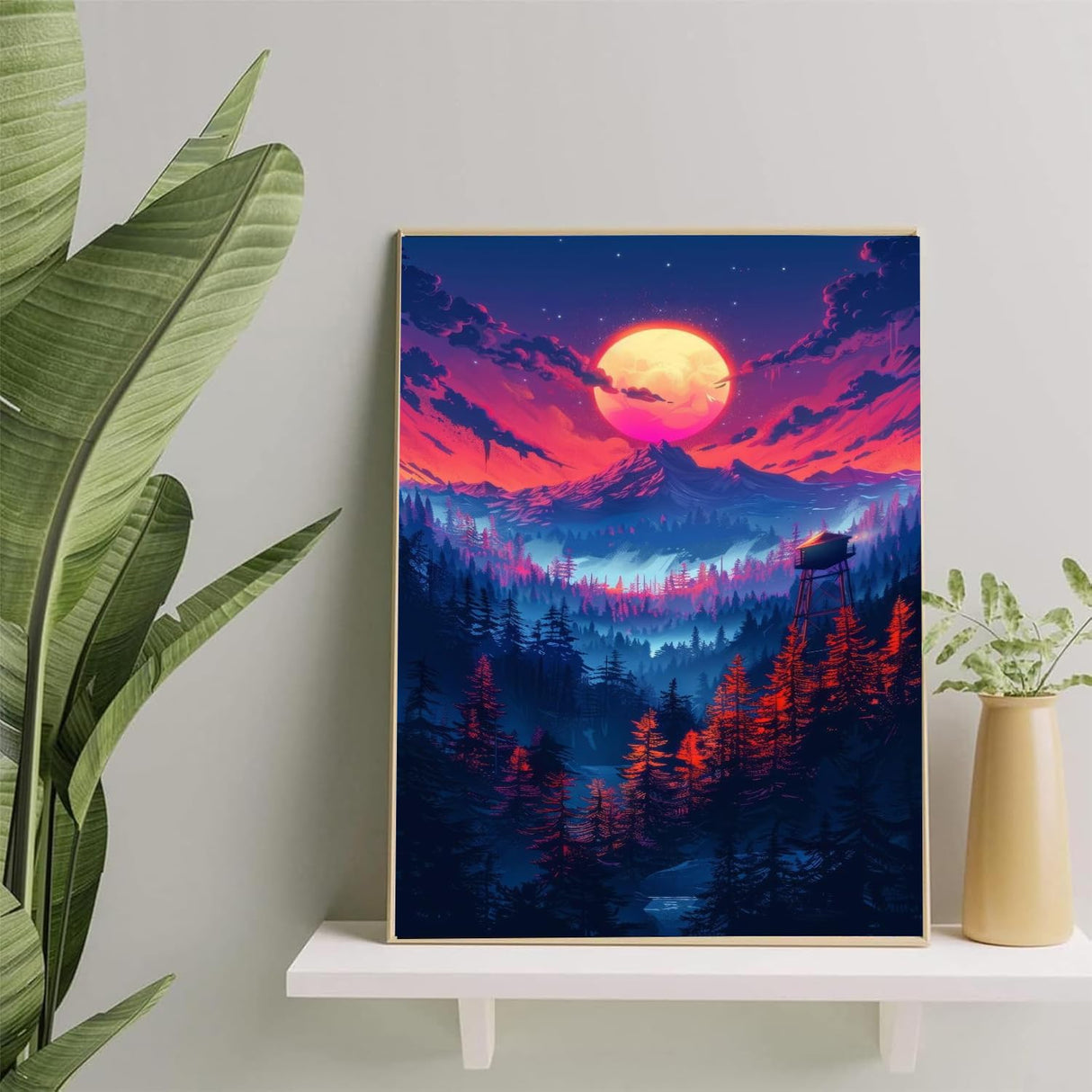 hyzsj Paint by Number for Adults Framed Canvas, DIY Moon Mountain Arts and Crafts for Adults Beginner with Wooden Easel, Paint Brushes, Acrylic Paint Set for Home Wall Decor(11.8x15.7inch hyzsj