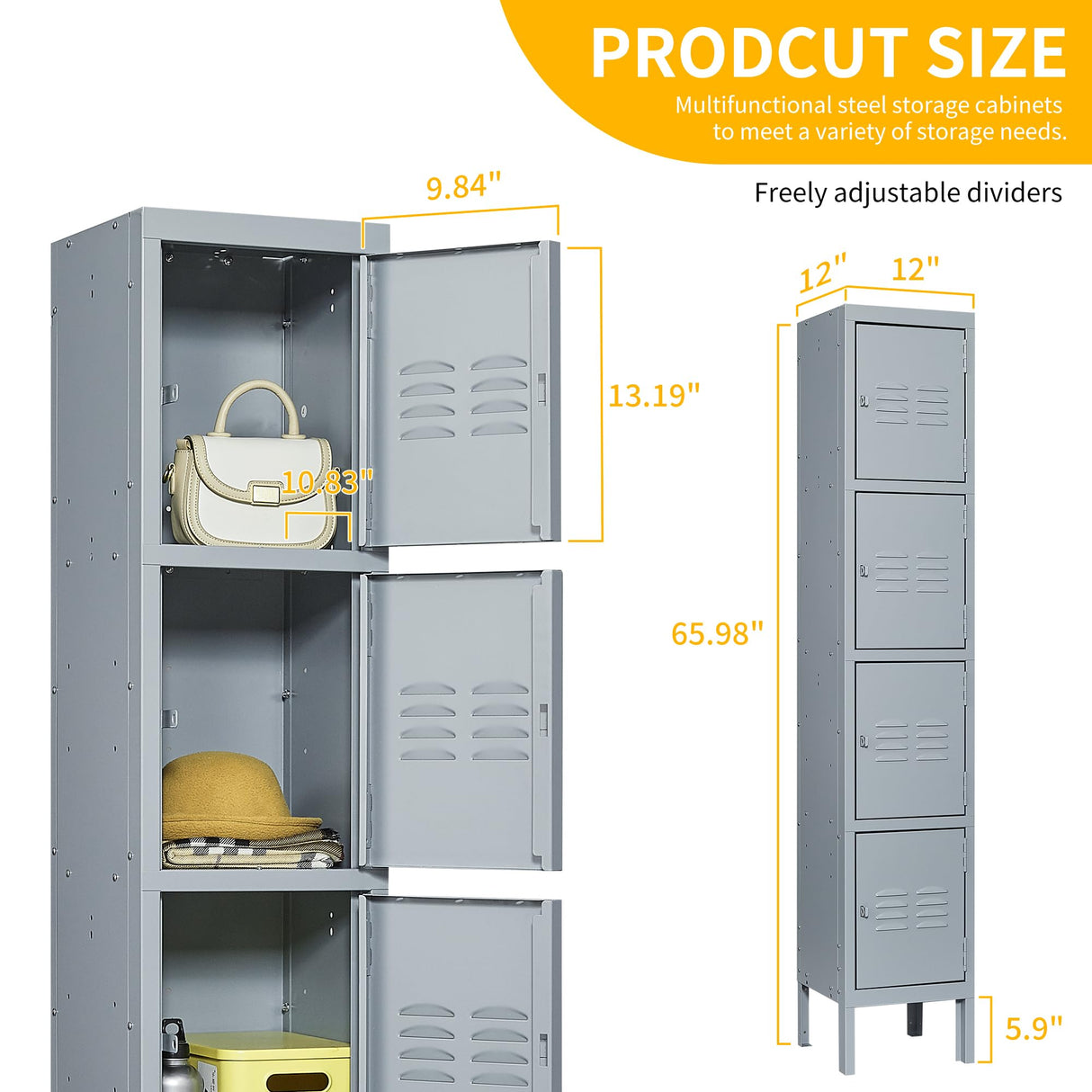 Reegangfa 4 Doors Metal Locker Locking Storage Lockers for Employees, 66" H Home Office Gym Cabinet Steel Wardrobe, for Office Home School Staff Assembly Required Reegangfa