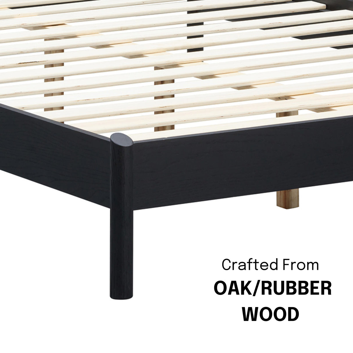 NTC Gem Wooden Bed Frame with Headboard and Natural Rattan, Solid Oak Foundation with Silent Slats, 1000 Lb Capacity, Effortless Assembly, Queen - Burnt Black NTC