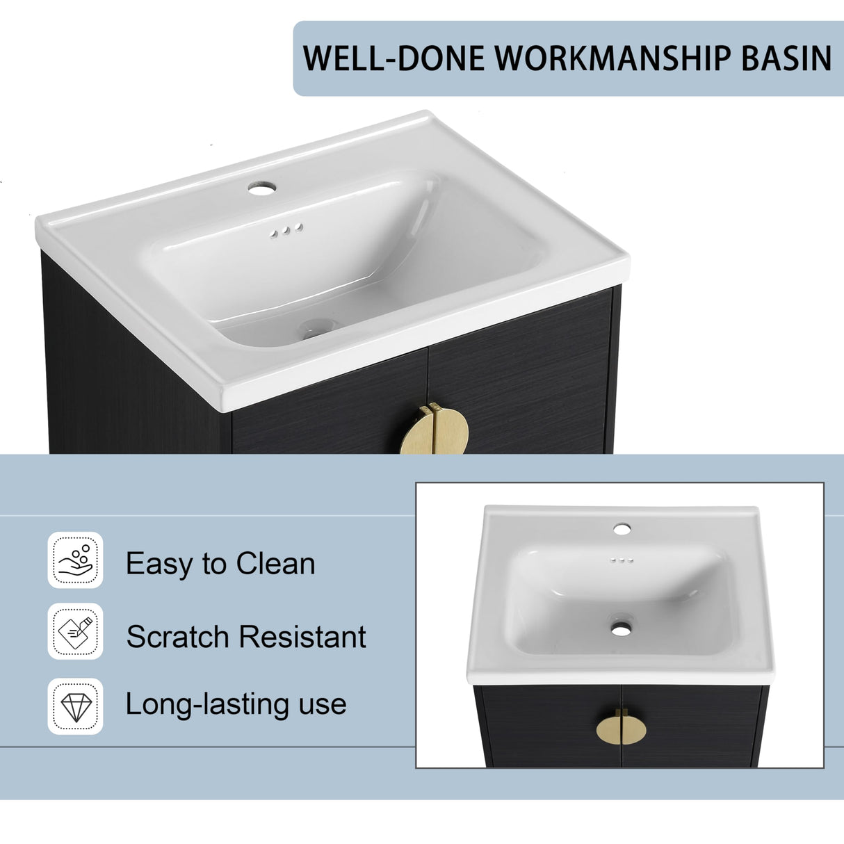 60 Inch Floating Bathroom Vanity, 60" Bathroom Vanity with Sink, Modern Double Sink Bathroom Vanity Combo,Black Wall Mounted Cabinet Set with Open Storage Shelf WoodArtSupply