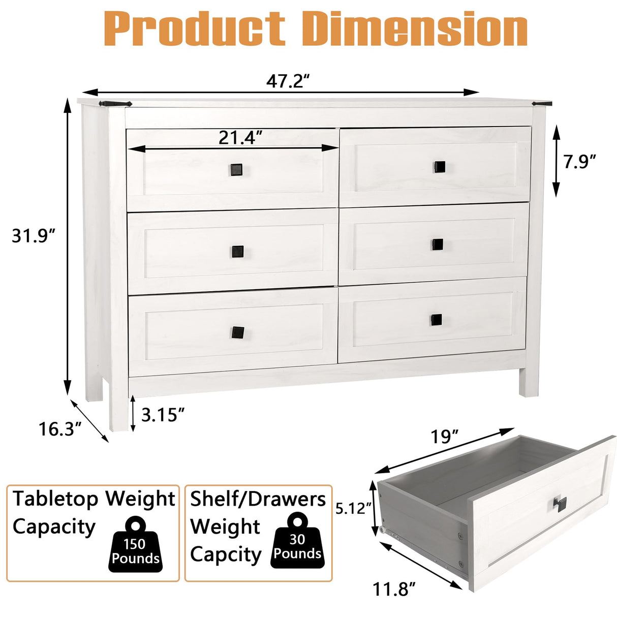 BTDWI Farmhouse 6 Drawer Dresser & 2 Nightstand Sets 3 Piece for Bedroom, Wood Dresser with Metal Handle for Bed Room, Light Beige BTDWI