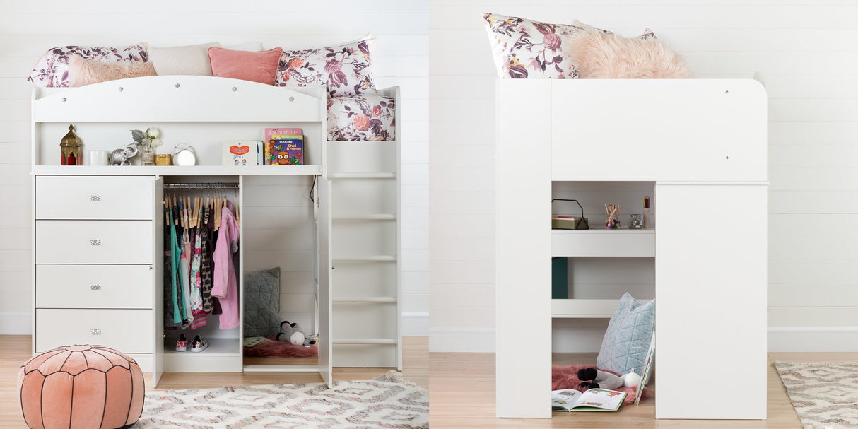 South Shore Tiara Loft Bed with Desk, Twin South Shore