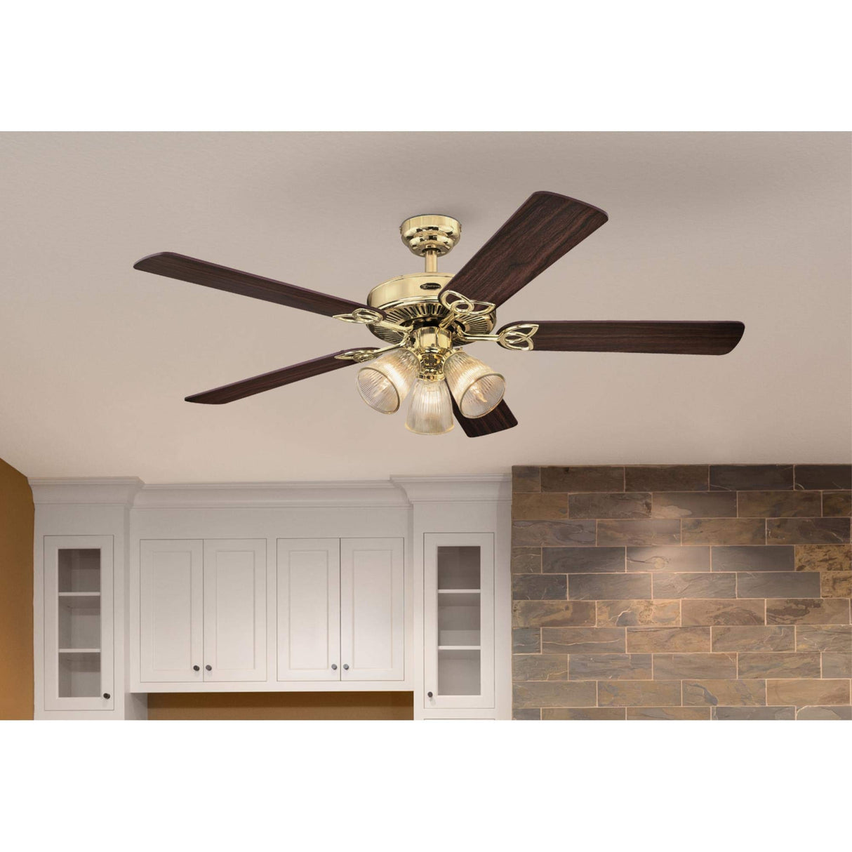 Westinghouse 7233800 Vintage Indoor Ceiling Fan with Light, 52 Inch, Polished Brass Westinghouse