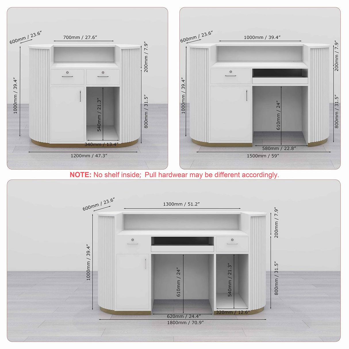 M2 Retail Reception Desk, White Upgraded Reeded Front Counter for Beauty, Spa, Nail, Hair Salon, Lobby, 1800 * 600 * 1000mm (71 * 24 * 39'') M2 Retail