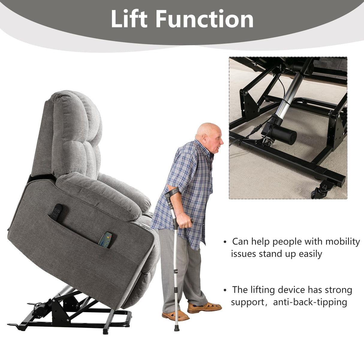 CANMOV Oversized Power Lift Recliner Chair for Elderly, Big and Tall Electric Recliner Chair with Massage and Heating, Dual Motor Heavy Duty Lift Recliner with USB Port, Cup Holders, Pockets, Grey CANMOV