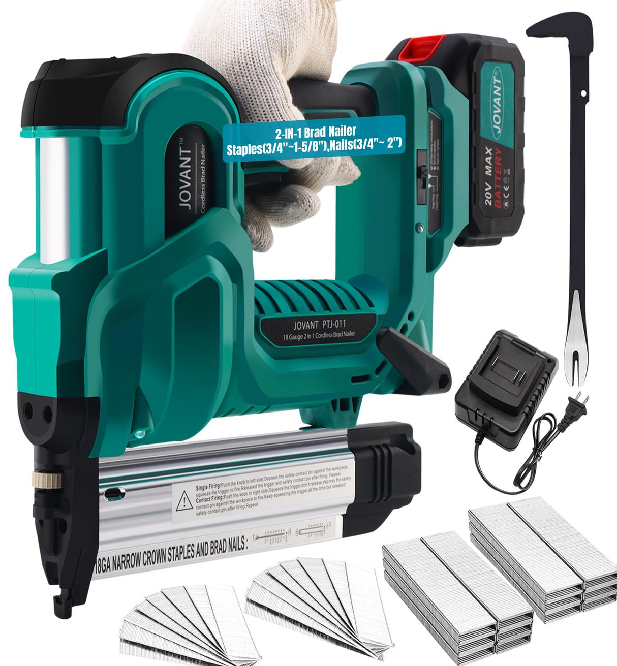 JOVANT Brad Nailer, Electric Nail Gun with 2240pcs 18 GA Nails/Staples & Nail Puller, 2 in 1 Nail Gun Battery Powered with 20V 1 * 4.0A Battery for Home Improvement & Woodworking jovant