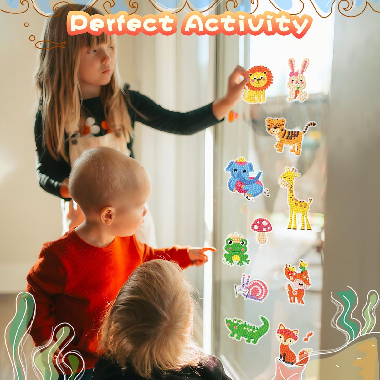 Labeol Diamond Art Kits for Kids Boys and Girls Ages 6-8-10-12 Easy to DIY Creative Diamond Art Sticker Craft by Numbers Kits for Kids and Adult Beginners (Jungle Animals) Labeol