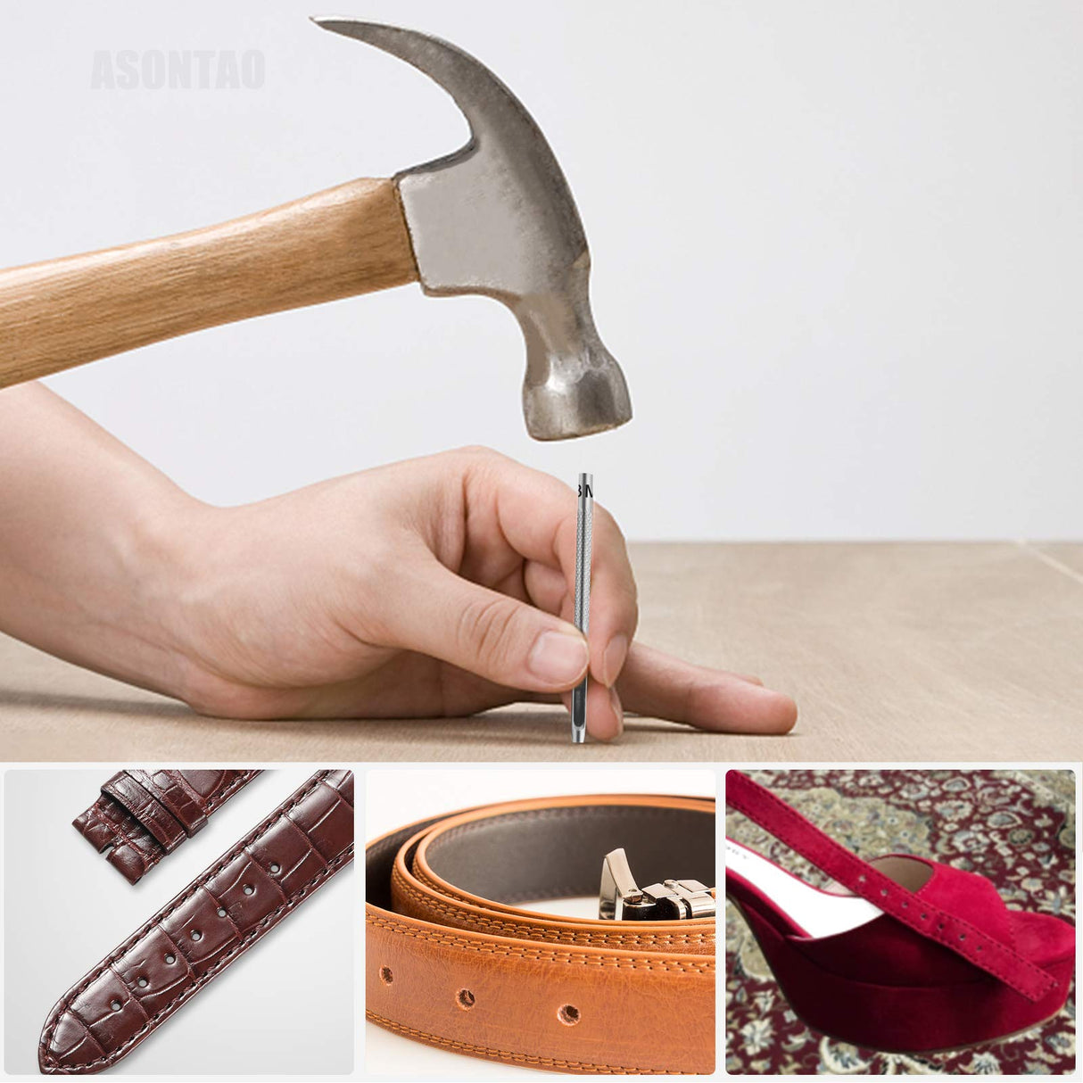 6PCS Hollow Leather Hole Punch Set (1.5mm-4mm) for Belts, Watch Bands, Leather Craft, Round Hole Punch Tool for Belt, DIY, Leatherworking, Repair Tools -ASONTAO AsonTao