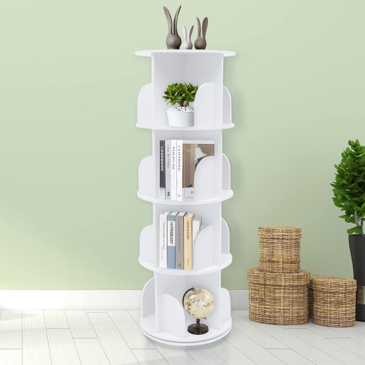 Qiucenmium 4-Tier Rotating Bookshelf Tower for Kids and Adults - Stylish 360° Revolving Bookcase Qiucenmium