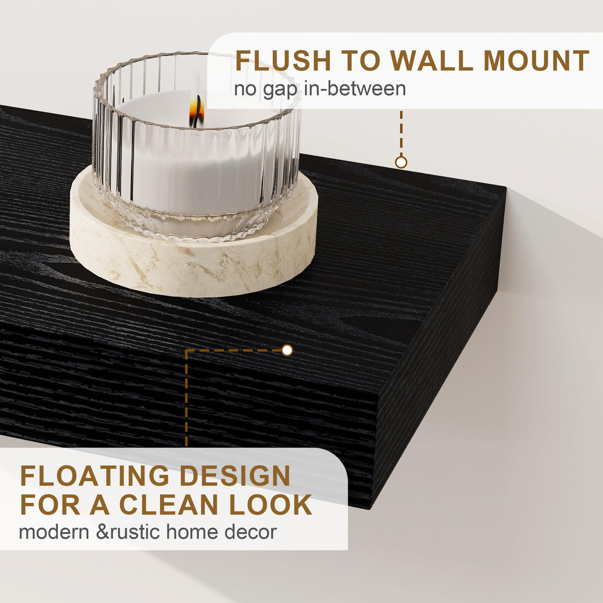 Fun Memories Floating Shelves for Wall, 24Inch Floating Shelves Set of 2, Hanging Shelf with Invisible Brackets, Wood Shelves for Living Room, Bedroom, Kitchen, Black Fun Memories