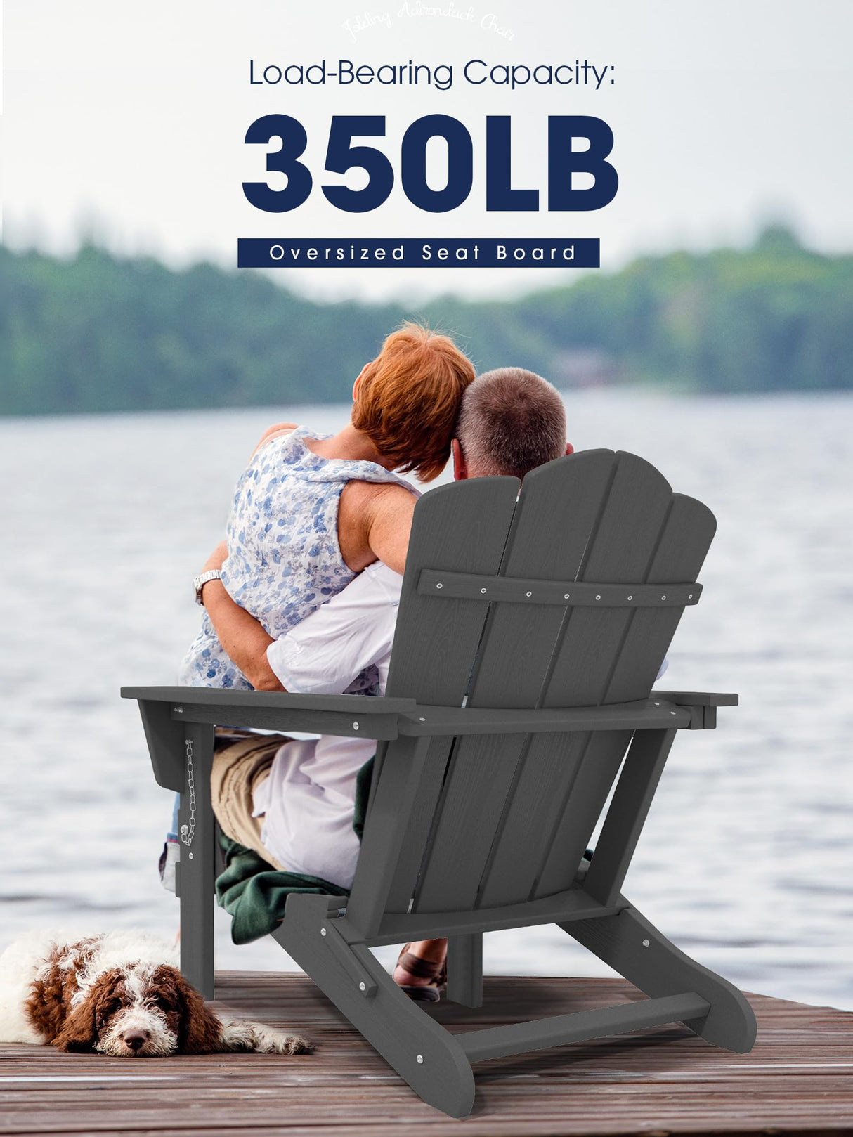 KINGYES Folding Adirondack Chair For Relaxing, HDPE All-Weather Folding Adirondack Chair, Stackable, Arm Rest, Ergonomic, Grey KINGYES