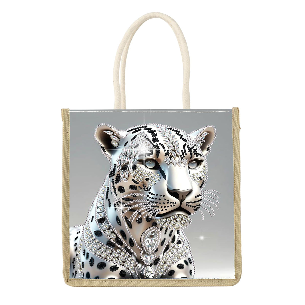 MVVMTOP Diamond Painting Kit Handbag, 5D DIY Leopard Pattern Diamond Art Crystal Special Shape Crystal Artificial Canvas Bag, Shopping Storage Tote Gift Large Storage Bag MVVMTOP