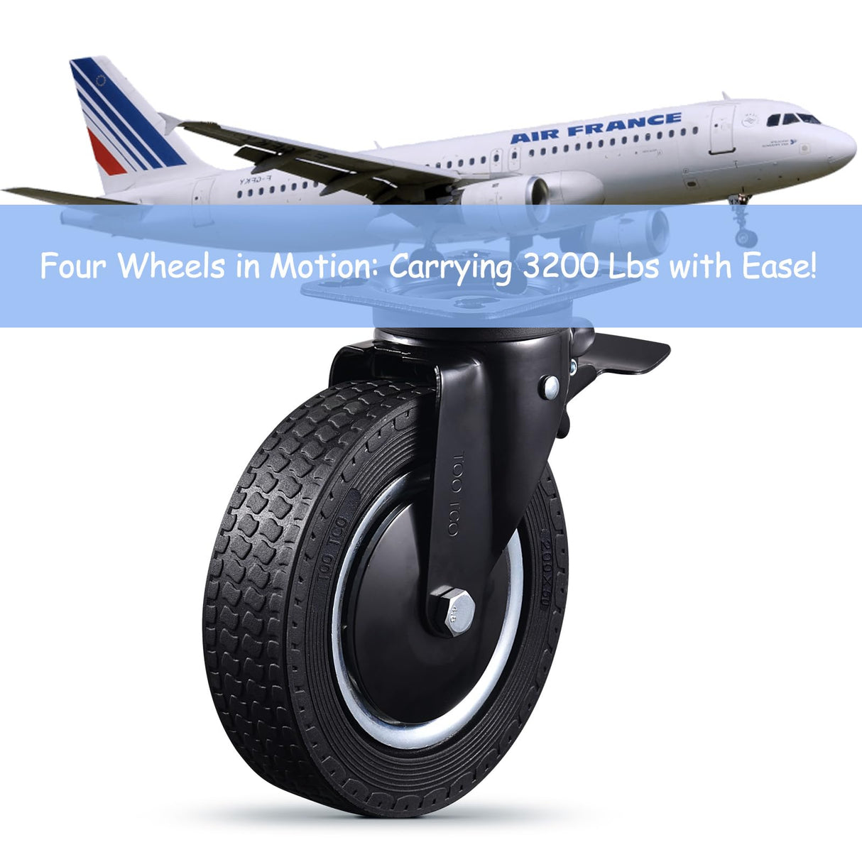 Heavy Duty 8 Inch Caster Wheels Set of 4 Industrial Swivel Locking Casters with Brake 3200 Lbs Load Capacity Rubber Wheels for Cart, Furniture, Workbench Outdoor Black Castors, Includes Bolts & Screws TOO TCO