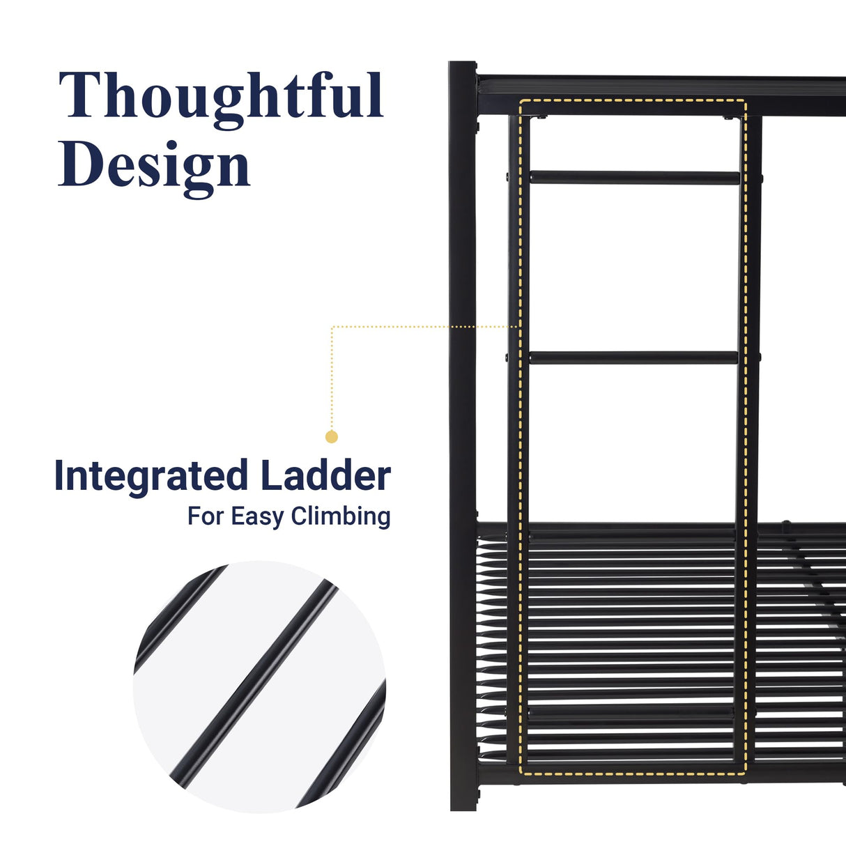 Allewie Metal Bunk Bed Twin Over Full Size for Junior & Adults with Ladder and Heavy Duty Guardrail, Small Space Saving Design for Bedroom Kid Room and Dorm, Black Allewie