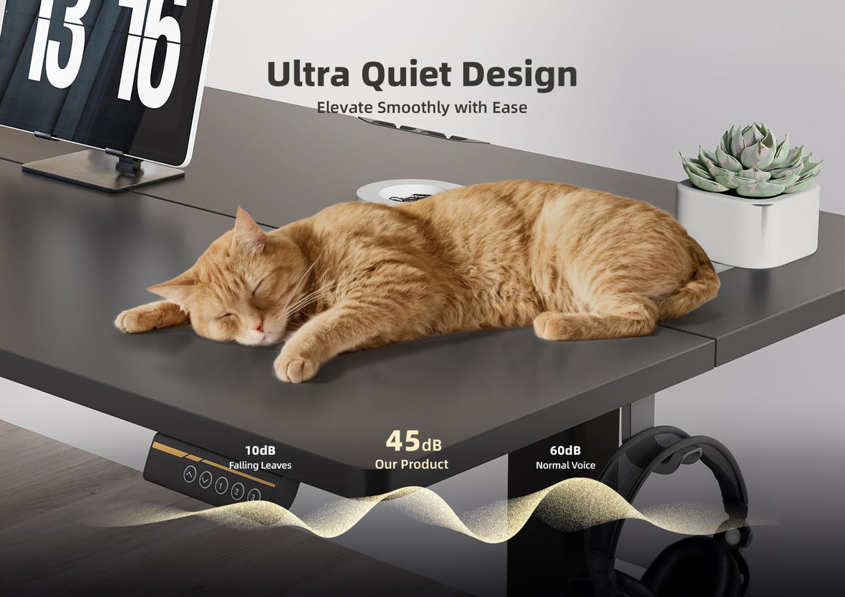 YDN Electric Standing Desk Adjustable Height, 48 x 24 Inches Stand up Desk with Cable Management, Home Office Desks with Splice Board & Black Frame, Black Top YDN