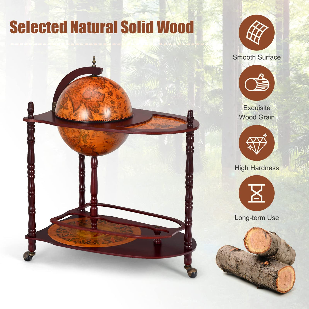 Goplus Globe Bar, 34.5” Globe Bar Liquor Cabinet with Wheels, Bottom Shelf, Old World Map, 16th Century Italian Replica Bar Globe, Retro Wine Stand, Goplus