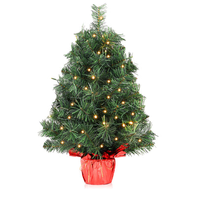 Santanelo 2ft Pre-lit Artificial Mini Christmas Tree,Small Xmas Pine Tree with 50 Lights, Tabletop Christmas Tree Battery Operated Green Xmas Tree for Tabletop