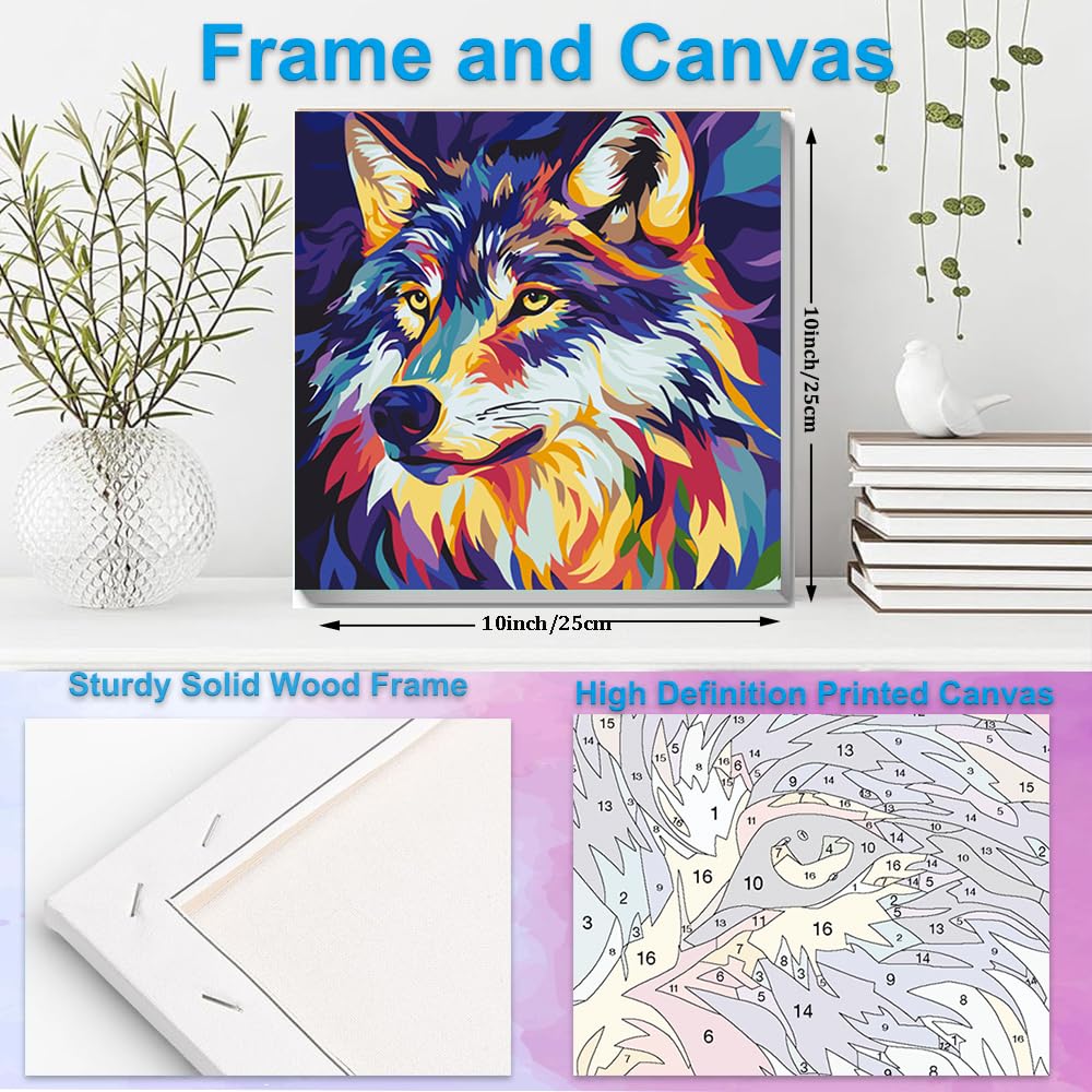 Artunion Framed Paint by Numbers Kit for Adults Beginners & Kids Ages 8-12,Wolf Head Paint by Number with Frame,Acrylic Paint by Numbers Kit on Canvas 10 * 10 Inch Without Easel Artunion