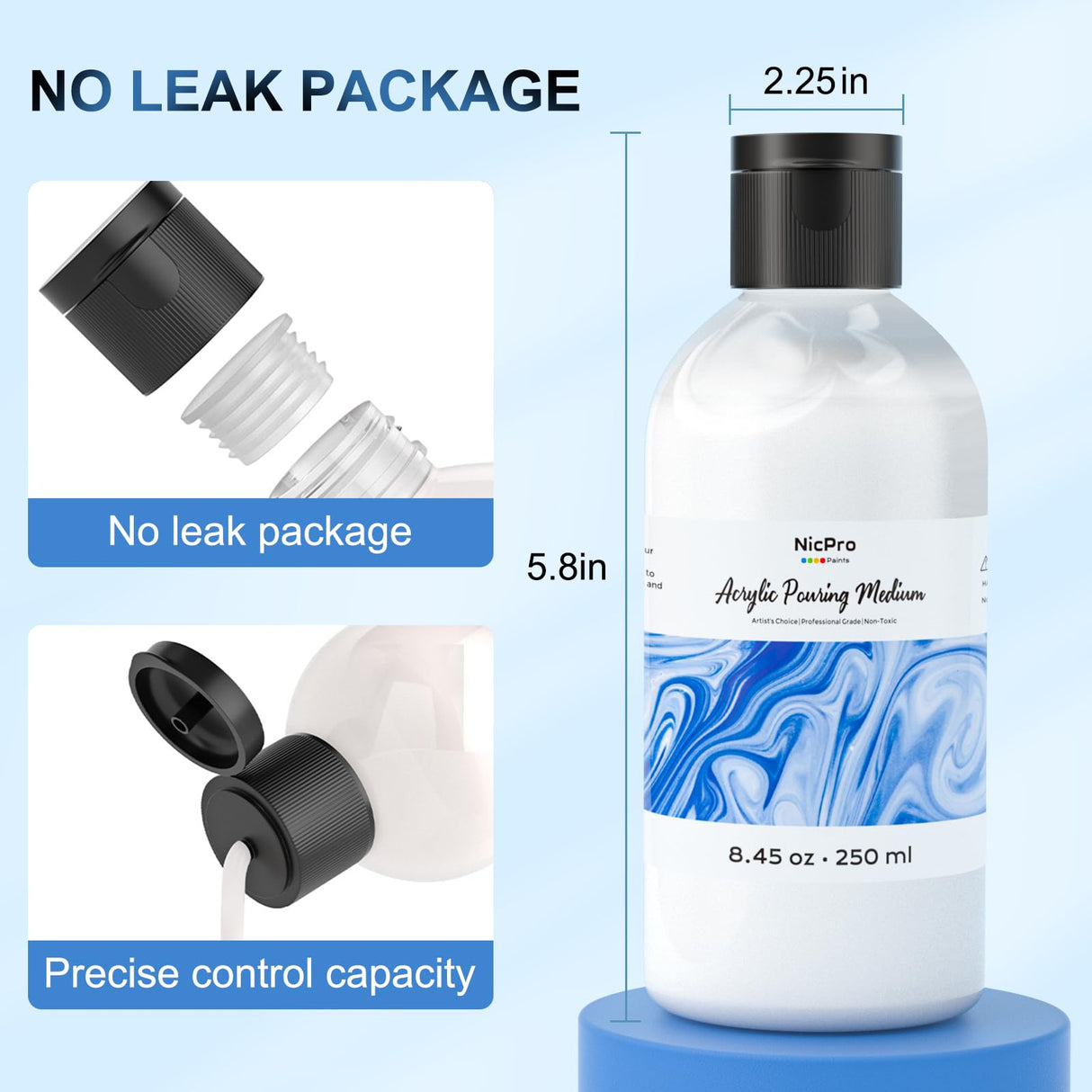 Nicpro Pouring Medium for Acrylic Paint 8.45oz / 250ml, Acrylic Paint Thinner, Acrylics Flow Medium Improve Flow Consistency Nicpro