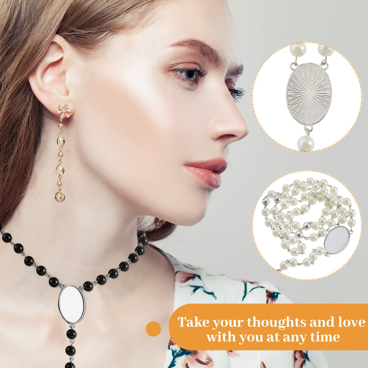 Sublimation Blanks Rosary Beads Necklace Set Catholic Rosary Printable Insert Rosary Necklace Prayer Beads Rosary with Sheer Organza Bags for Baptism Women Men Jewelry Gifts DIY Making (12 Set) Taiyin