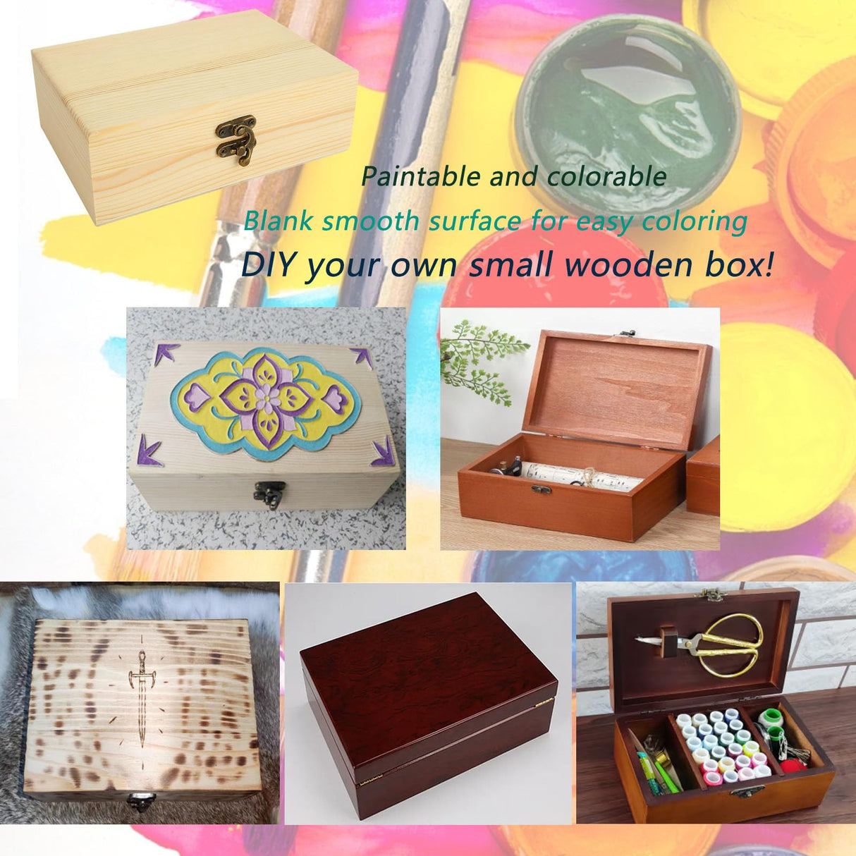 Acrux7 4 Pack Unfinished Wood Boxes, 7.2 Inch Unpainted Wooden Box with Hinged Lid, Small Plain Pine Wood Storage Boxes for Crafts, DIY, Jewelry, Keepsake (7.2x5x2.5 Inch) Acrux7