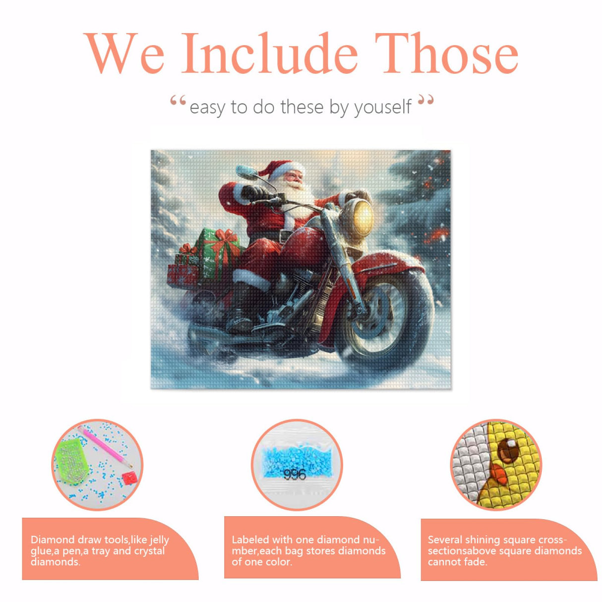 KXBAVPP Christmas Diamond Painting Kits for Adults, 5D Santa Claus Motorcycle Diamond Art Kits for Beginners, Winter DIY Full Drill Paint with Diamond, Xmas 12x16 Inch KXBAVPP