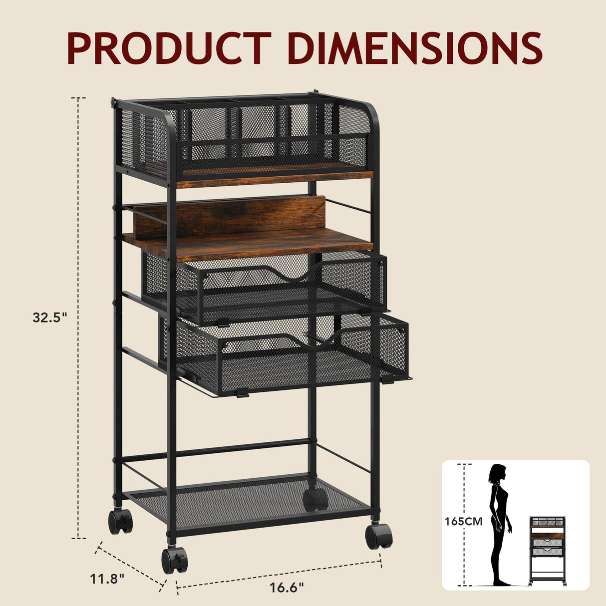 Art cart, 5 Tier Rolling Cart - Utility Cart with Storage Drawer and Wheels, Versatile Art & Craft Organizer for Home, Office, or Studio Ideal for Storing Brushes, Paints Homsorout