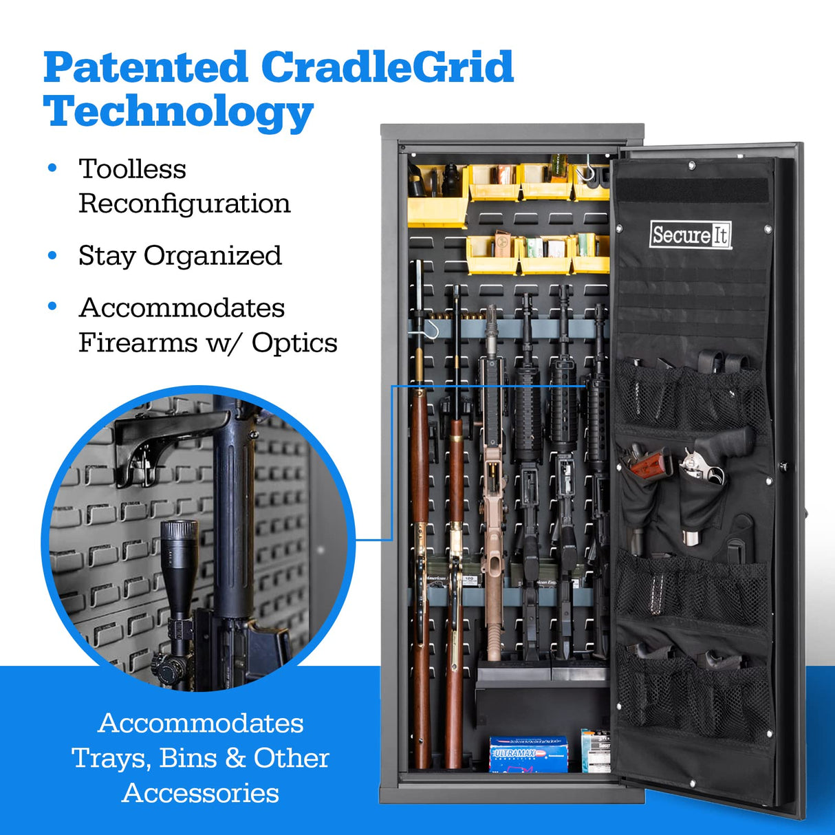 SecureIt Agile Model 52 Pro Gun Safe - Holds Rifles, Shotguns, Pistols & Other Handguns - Home Firearm Storage w/new Biometric addition for convenience, Easily Wall Mounted SecureIt