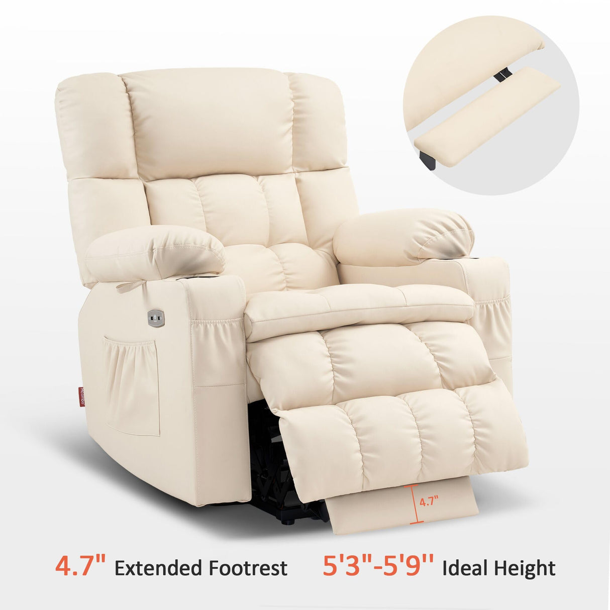 MCombo Dual Motor Power Lift Recliner Chair for Elderly, Infinite Position Lay Flat Lift Chair with Heat and Massage for Seniors, Cup Holders, Faux Leather 7890 (Cream White, Medium-Regular) MCombo