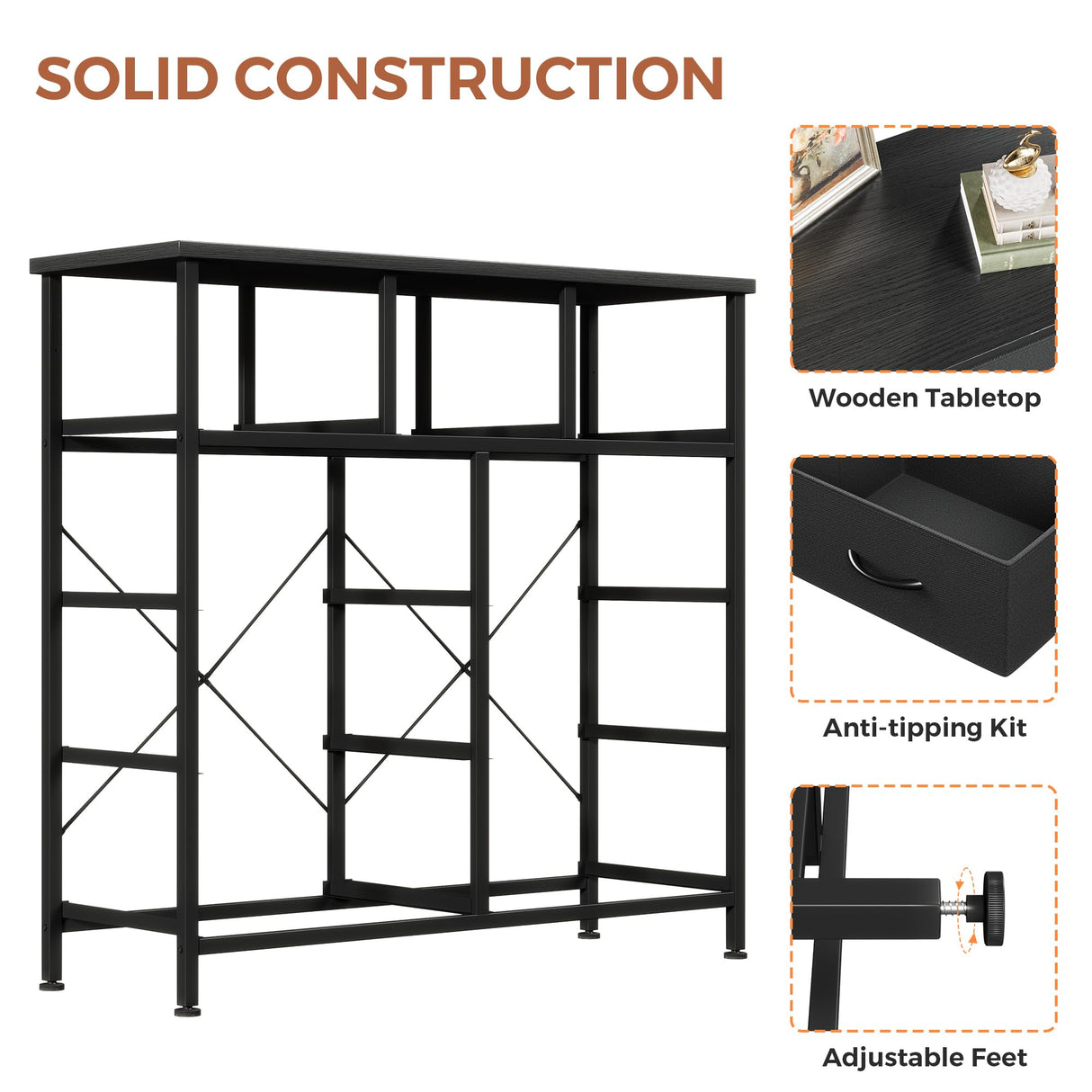 Jocoevol Fabric Dresser for Bedroom with 9 Drawers - Sturdy Steel Frame, Wooden Top & Easy Pull Chest of Drawers with Fabric Bins, Storage Organizer for Closet, Guest Room, Entryway (Black) Jocoevol