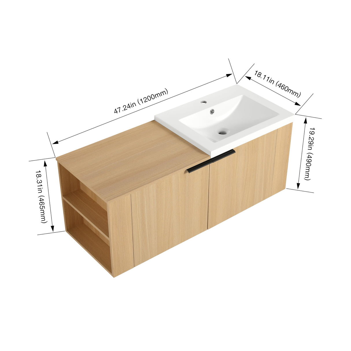 GLORAFIN 48 Inch Floating Bathroom Vanity,48" Bathroom Vanity with Sink,Modern Single Sink Bathroom Vanity Combo,Brown Wall Mounted Cabinet Set GLORAFIN