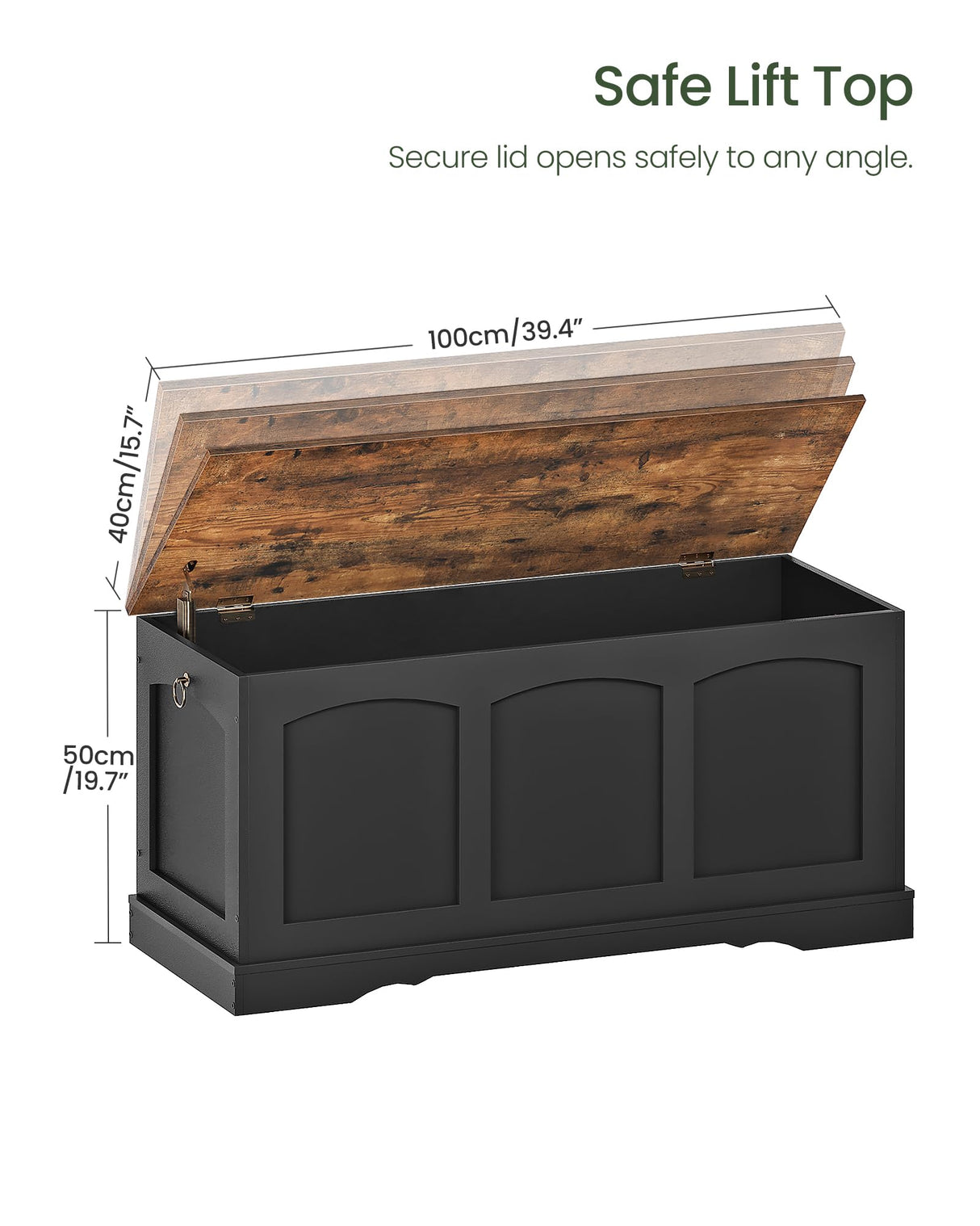 CHOEZON 39.4" Storage Chest Bench with Lift Lid, Toy Chest with Safety Hinge, Entryway Shoe Bench, Wooden Storage Trunk, Holds up to 220 lb, for Living Room, Bedroom, Black and Rustic Brown MCW12BF