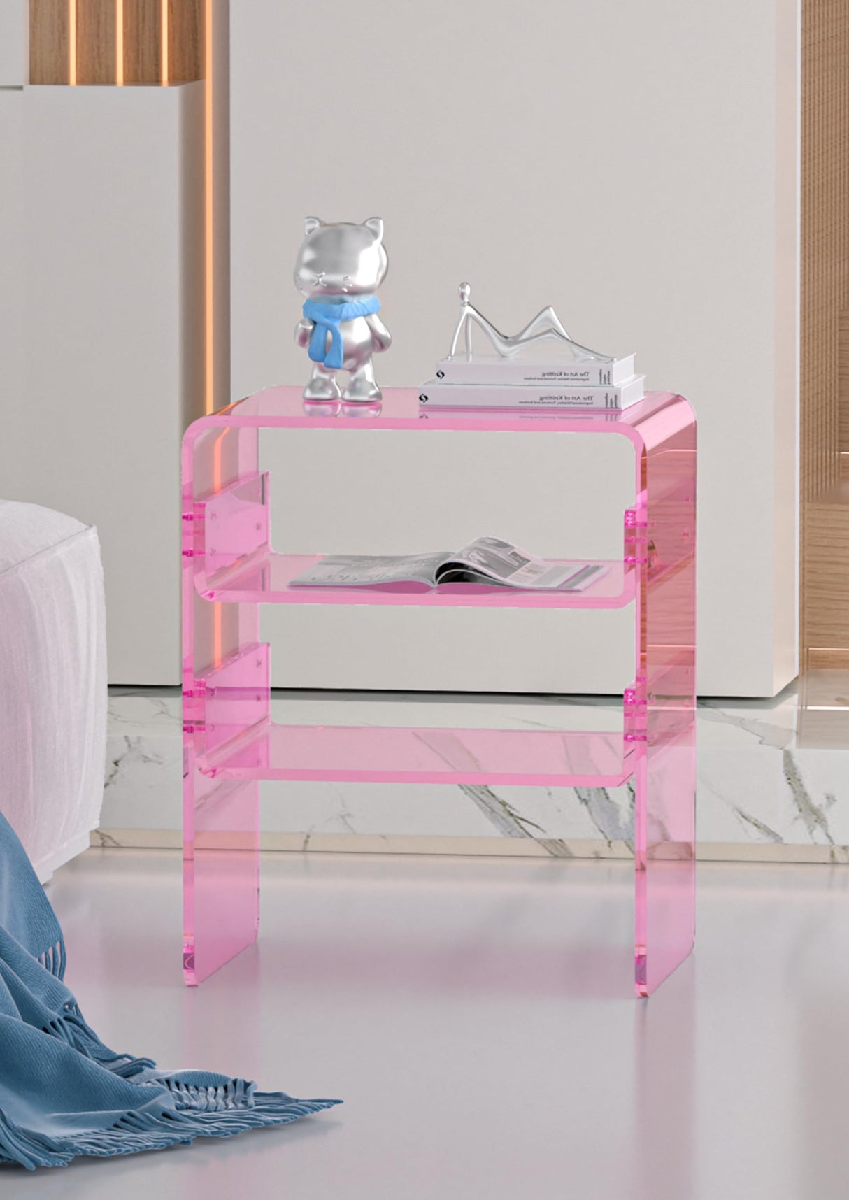 Clear Acrylic 3-Tier End Table/Nightstand – Sleek Bedside Storage with Durable Design, Perfect for Bedrooms, Living Rooms, or Modern Interiors – Ideal as a Bedside Table or Sofa Side Piece (Pink) Smitten.Life