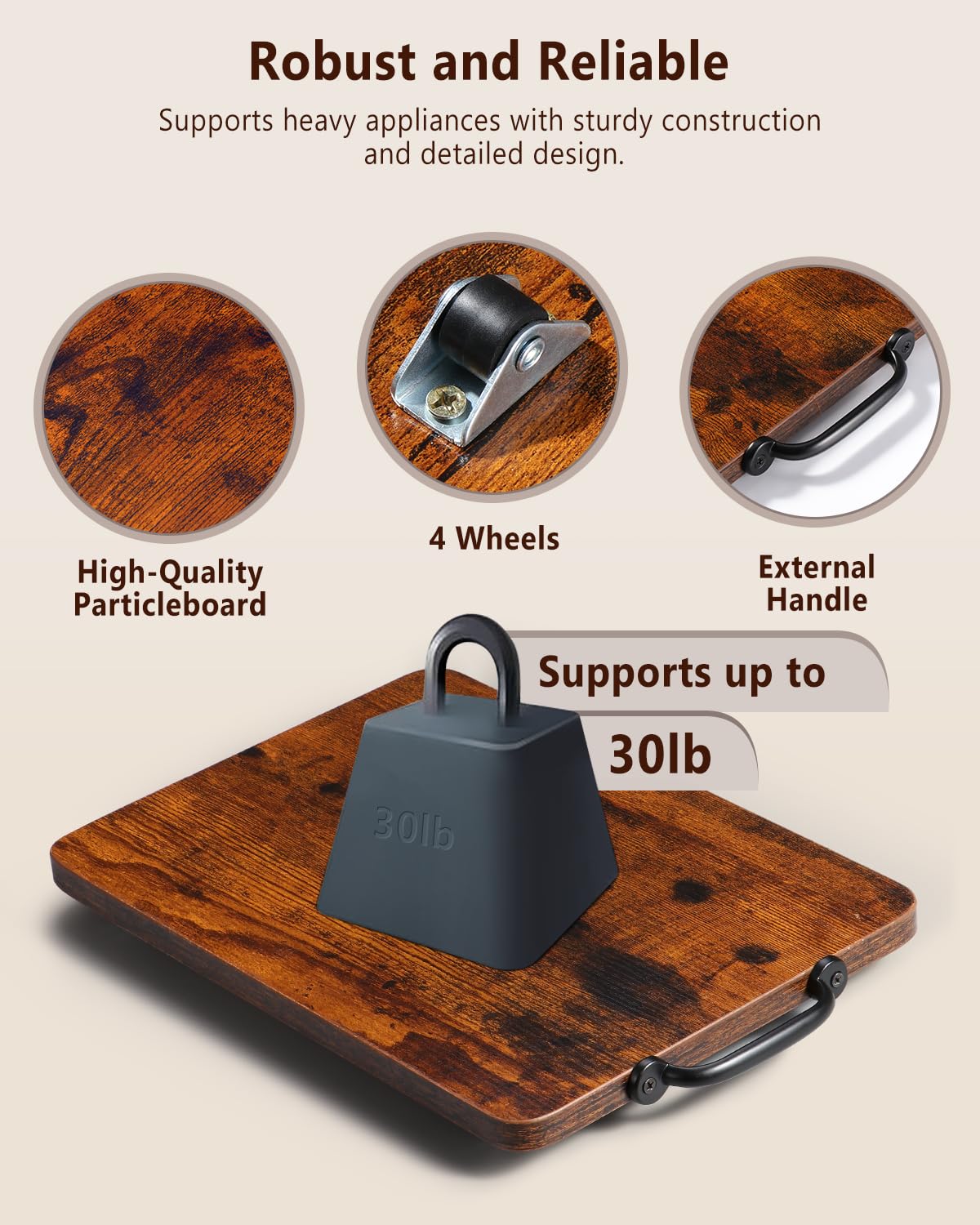 Evermagin Appliance Slider, Sliding Tray for Coffee Maker, Coffee Pot Slider Tray for Countertop, Kitchen Appliance Rolling Tray with Rubber Wheels (Rustic Brown, Medium - Long (9.5” X 13”)) Evermagin