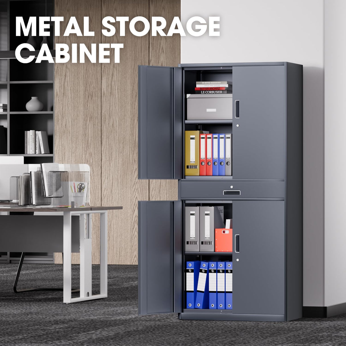 DNA MOTORING 71'' Metal Storage Cabinet, Locking Tool Cabinet with 1 Drawer and Adjustable Shelves, Lockable Heavy Duty Metal Locker for Garage,Office,Home,Gym, Gray, TOOLS-00629-GY-GY-A DNA MOTORING