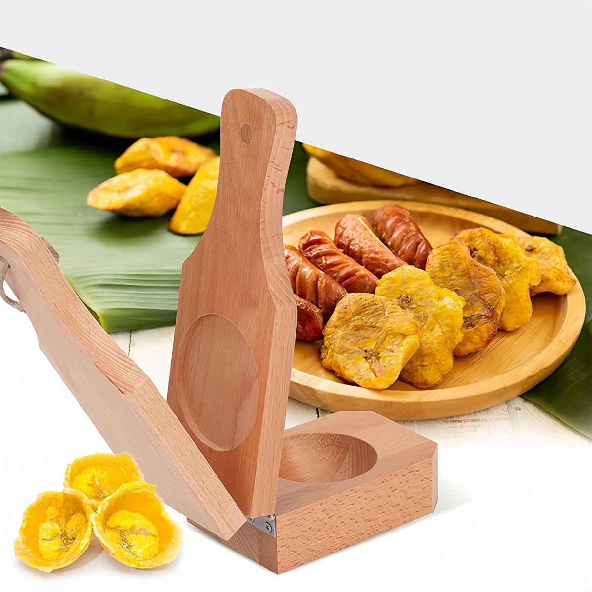 Wooden Plantain Press with Handle,2 in 1 Wood Reusable Plantain Press Smasher,Portable Plantain Press,Easy Storage for Fried Plantains Chips and Tostonera Cups Generic