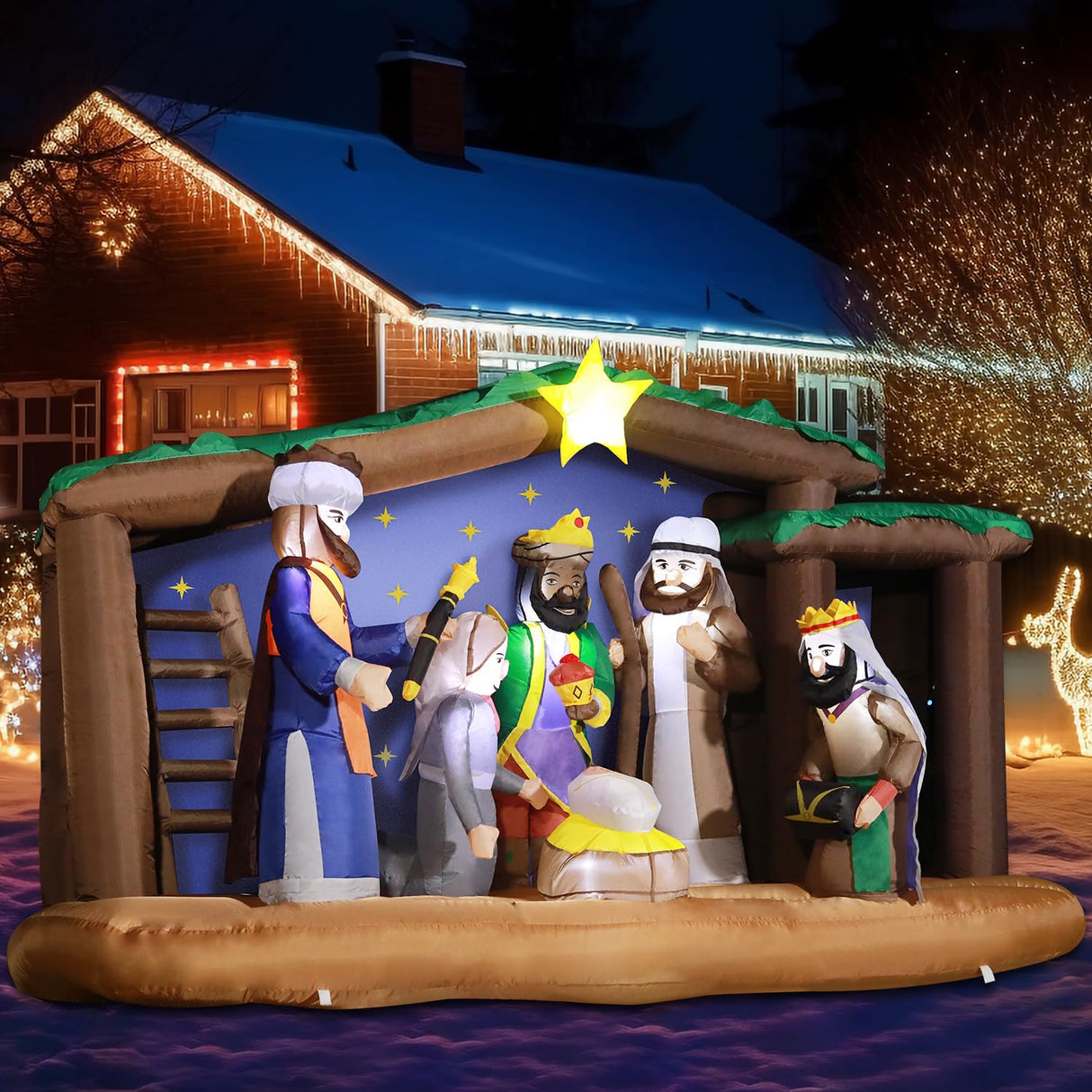 DomKom Large 8FT Christmas Inflatables Nativity Scene Outdoor Decorations, LED Lights Holiday Blow Up Yard Decoration Nativity Sets for Garden Lawn Yard Decor DomKom