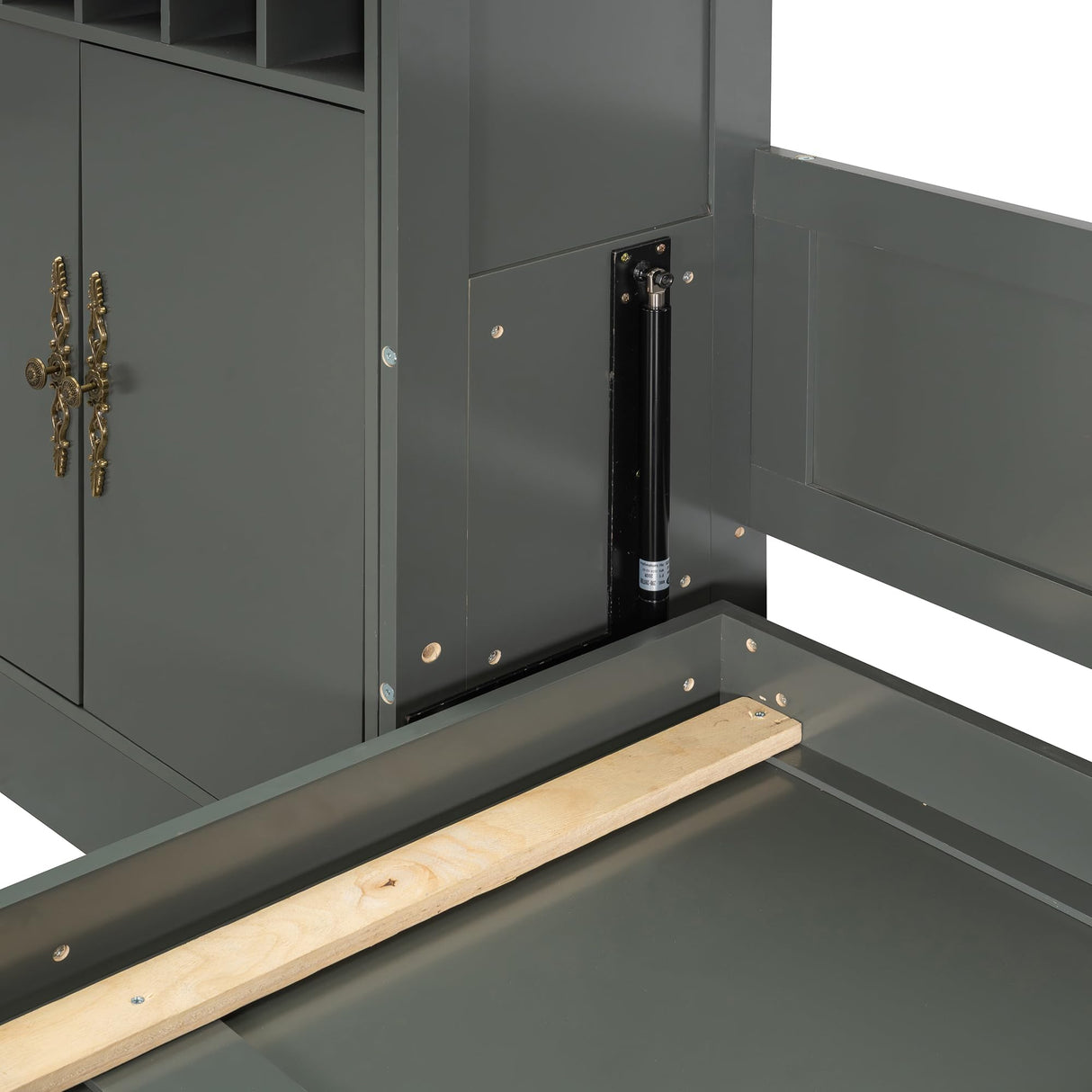 Ball & Cast Murphy Bed Queen Size Wall Bed with Sofa,Hideaway Cabinet w/Shelves USB & Light,can be Folded Bedframe,Glass Cabinet and Retro Handle,Wine,Top Storage,Space-Saving,for Apartment,Gray Ball & Cast