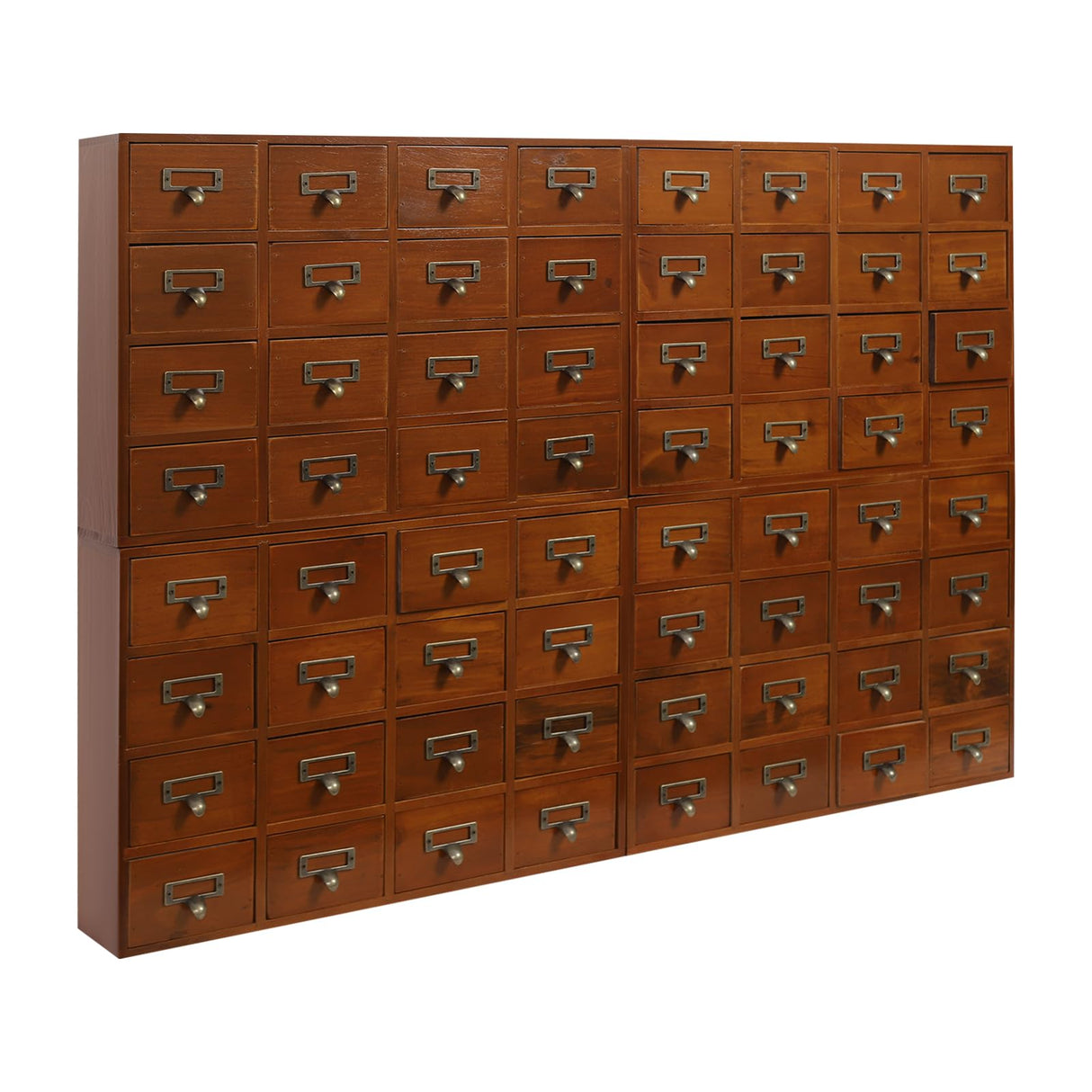 64-Drawer Wooden Storage Box, Traditional Apothecary Curio Cabinet, Library Card Catalog Cabinet Herb Storage Box w/Label Holders Handles AngelcityCC