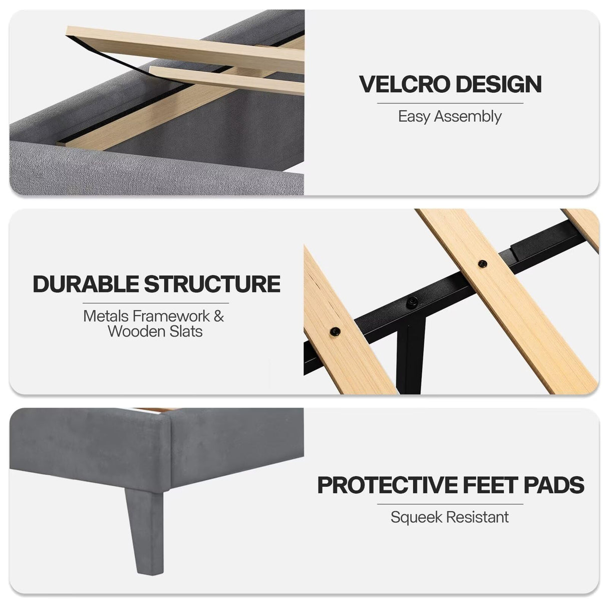 Lihimte Queen Size Bed Frame with Led Lights, Upholstered Velvet Platform Bed Frames with Button Tufted Wingback Headboard and Footboard, Wooden Slats Support, No Box Spring Needed, Dark Grey Lihimte