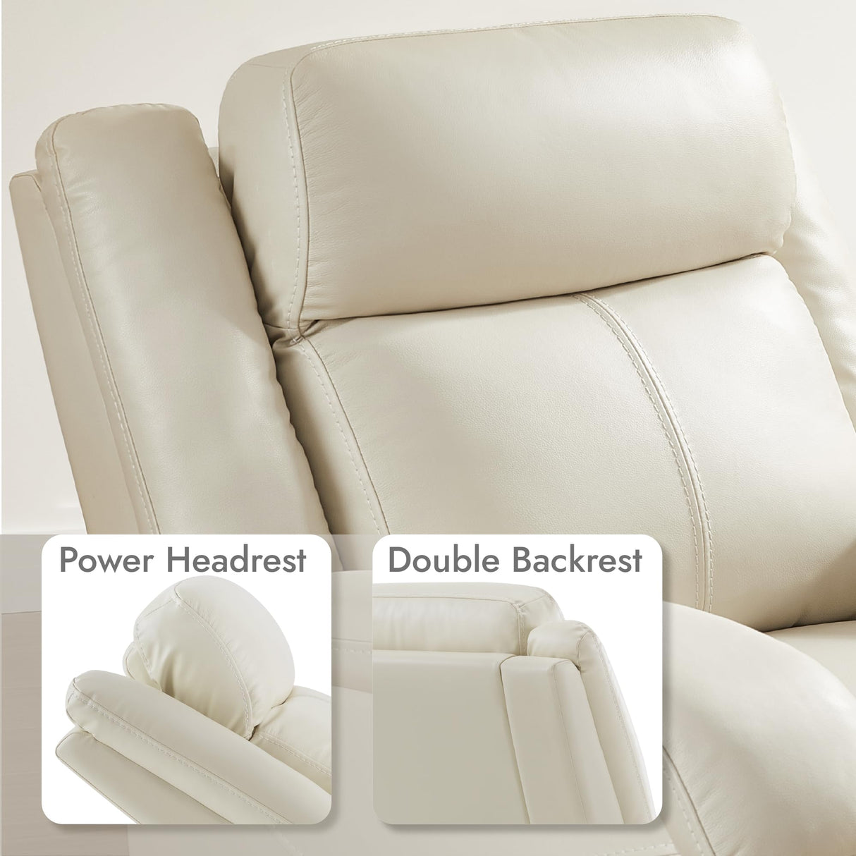 Watson & Whitely Genuine Leather Power Recliner Chairs for Adults, Wall Hugger RV Recliner with Power Headrest & Charging Ports, Electric Recliner Sofa Chair for Living Room, Cream Watson & Whitely
