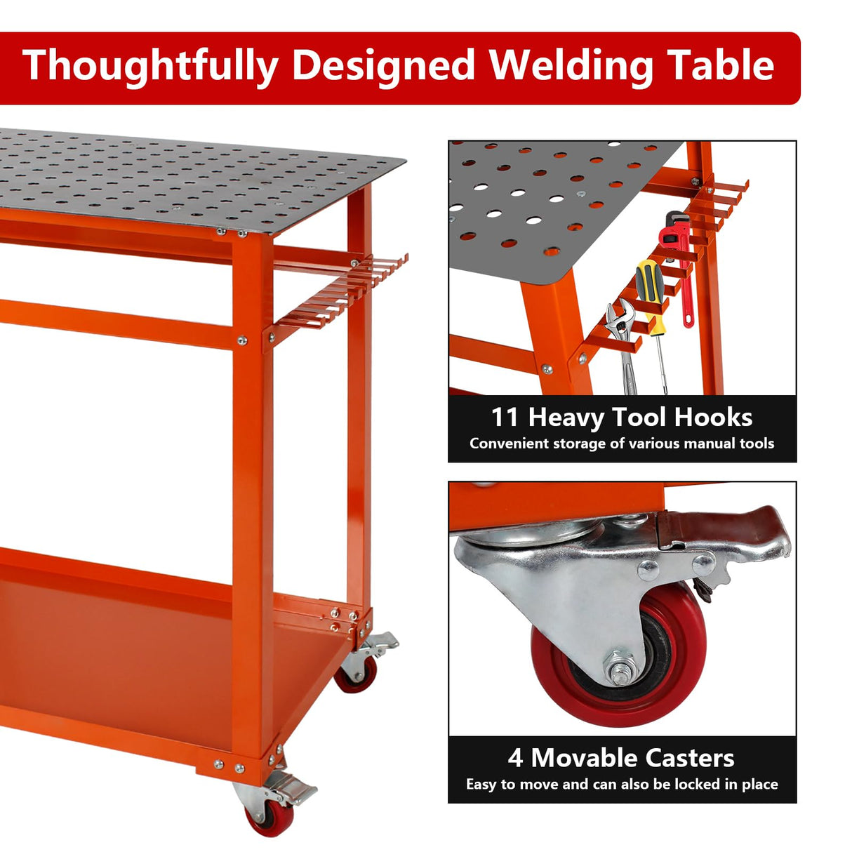 Welding Table Welding Cart 32''×24'',1200lbs Load Capacity Industrial Workbench with 5/8'' Holes Fixture Table with Wheels SGOLAN