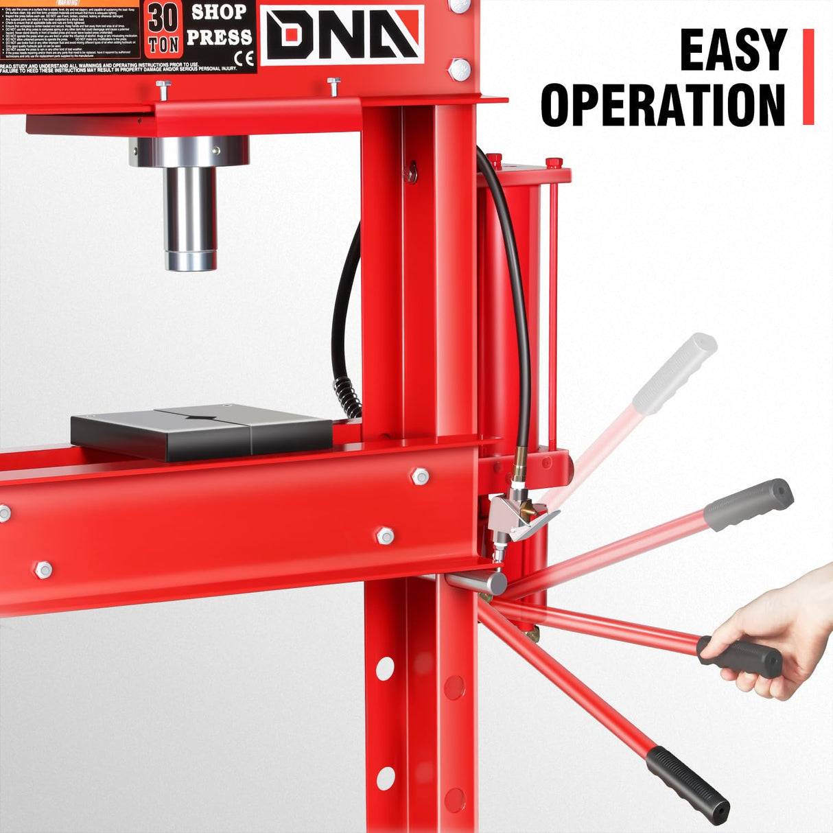DNA MOTORING 30 Ton Air Hydraulic Shop Press with Plates, H-Frame Garage Floor Press, 30T / 66139lbs, Adjustable Working Table Height, TOOLS-00292, Red DNA MOTORING