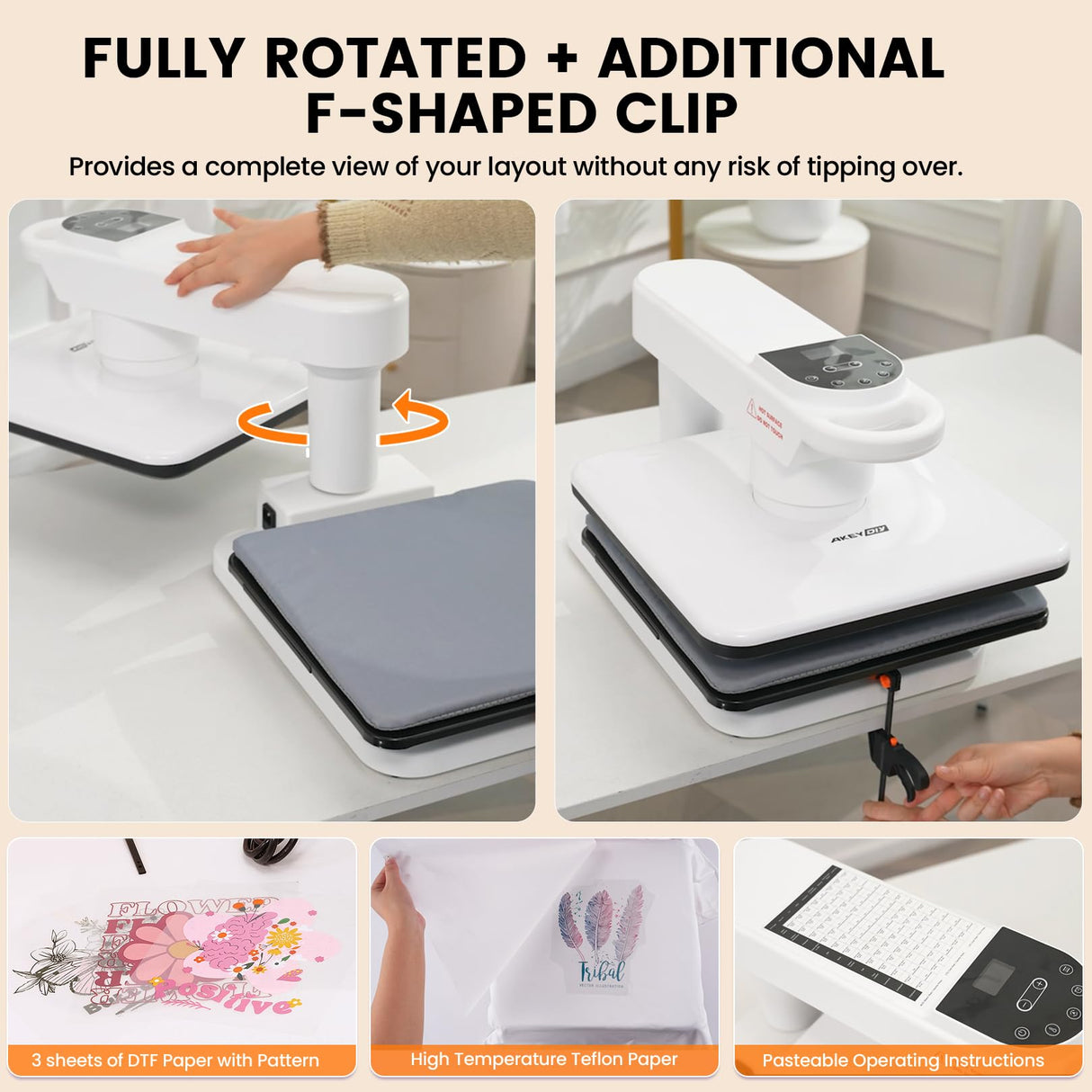 Swivel Auto Heat Press Machine, 15x15 Smart T-Shirt Press with Auto Release & 7-Level Auto Pressure, Higher Heating Height, Heats Up Fast and Evenly Heat for HTV, Sublimation, Heat Transfer Whubefy
